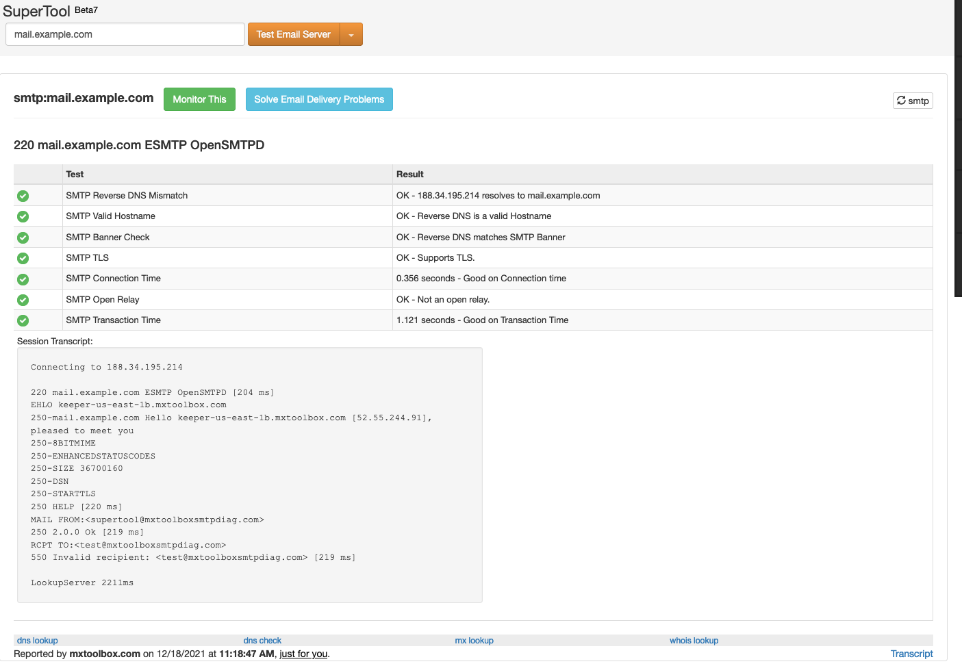 mxtoolbox.com result