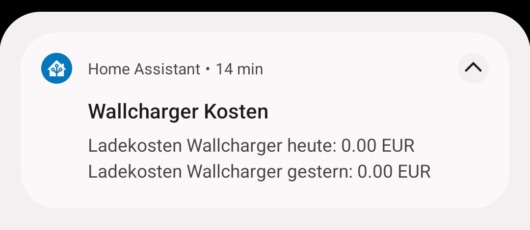 Home Assistant Notification showing the EV charging cost